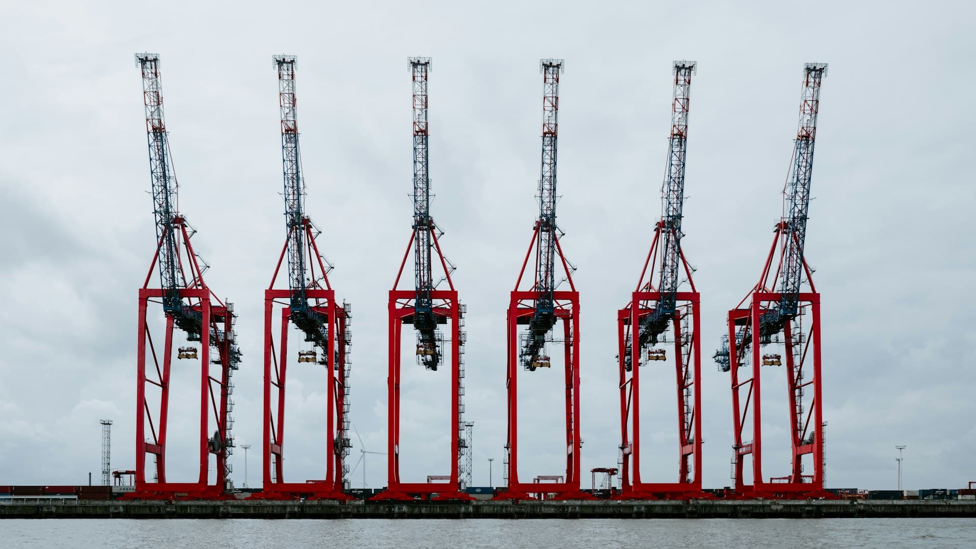 Dockside cranes on the waterfront at a deep-water port